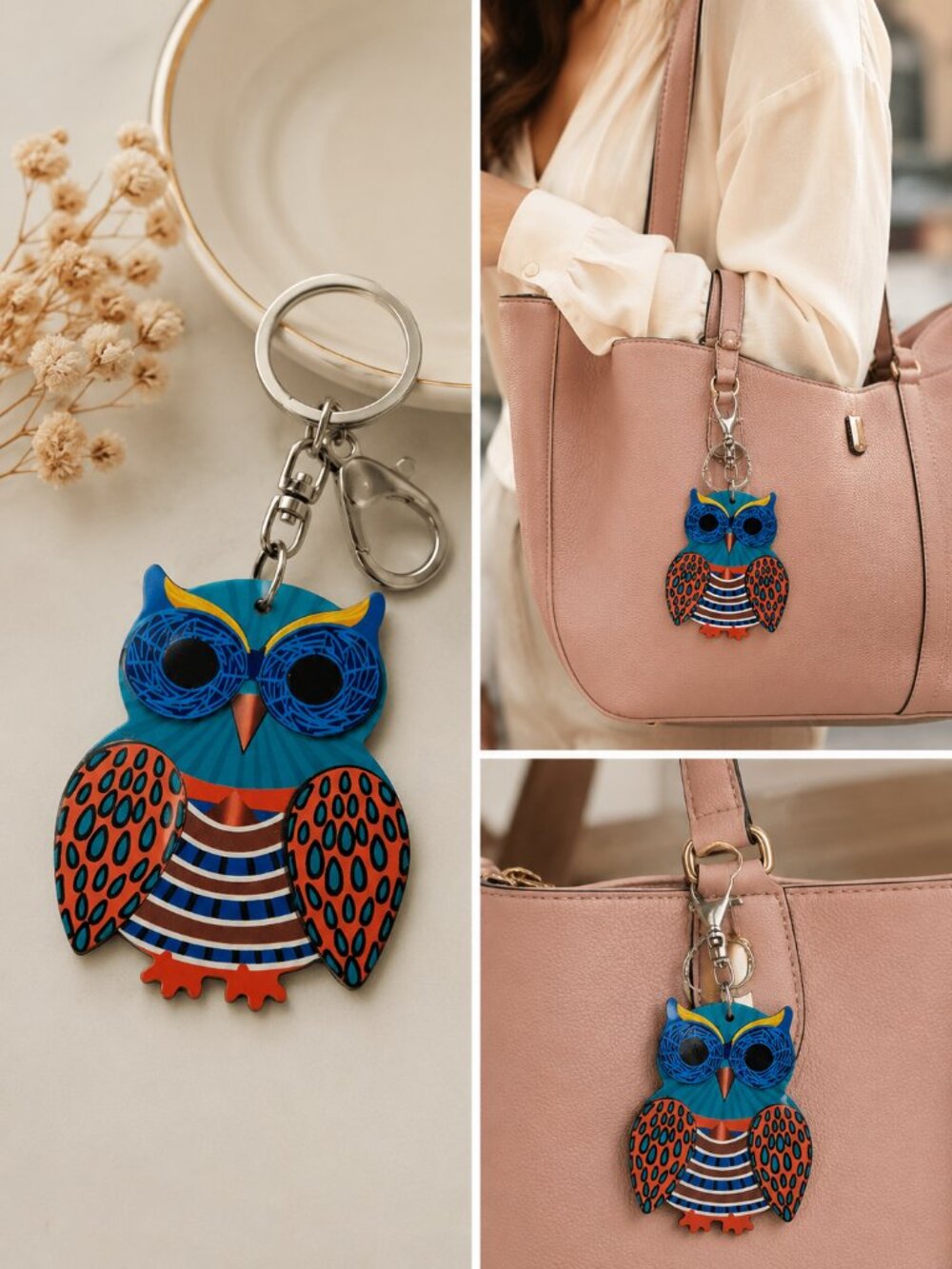 Colorful Owl Acrylic Keychain Evil Eye Charm Bag Charm Keyring